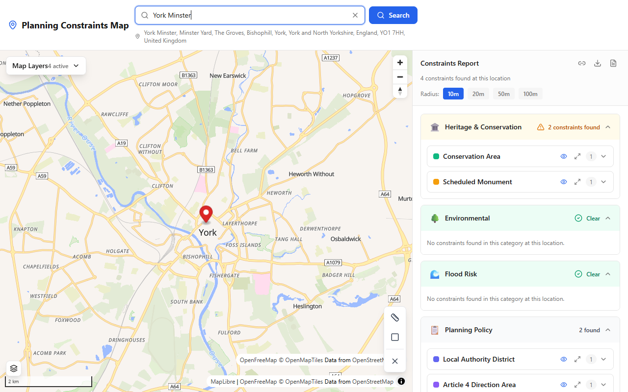PlanningConstraints.com showing results for a York location